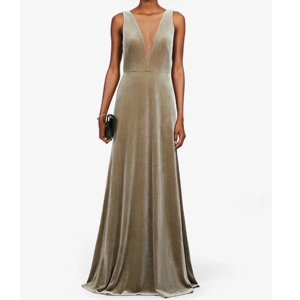 Jenny Yoo Velvet Maxi Dress Formal Gown Sleeveless‎ Olive Green Women's Size 2